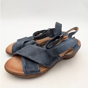 Miz Mooz Collette Leather Heel Sandals Ankle Strap Women's Blue Size US7.5 EU38